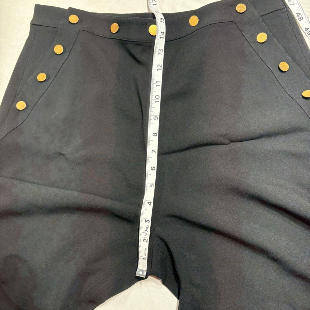 St. John Wide Leg‎ Sailor Pants Womens 12 Caviar Black Gold Button High Rise NEW - Picture 11 of 13